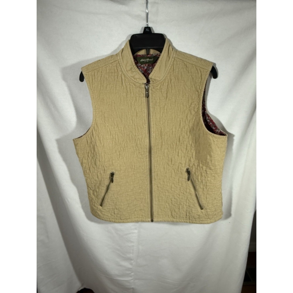 Eddie Bauer Tan Corduroy Best Floral Lining  Large EUC‎